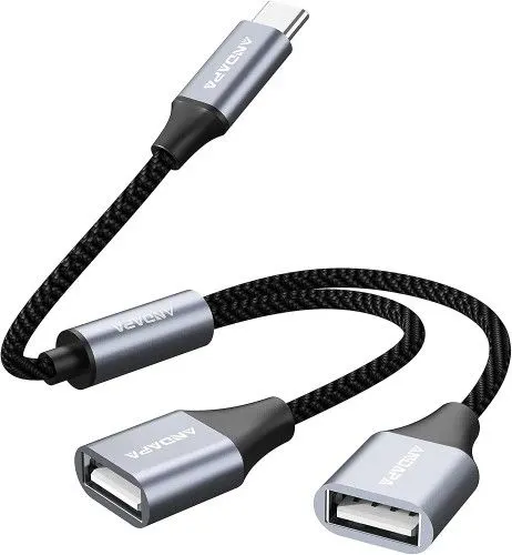 ANDAPA USB-C Male to Dual USB-A Female Adapter, 1 ft
