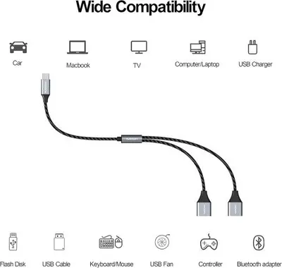 ANDAPA USB-C Male to Dual USB-A Female Adapter, 1 ft photo 6