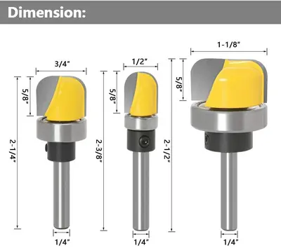 3-Piece 1/4" Shank Bowl and Tray Router Bit Set with Bearing photo 2