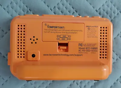 La Crosse LED Color Alarm Clock with USB Port, Orange photo 2