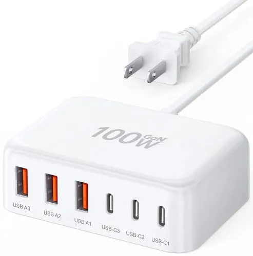 100W GaN 6-Port USB-C Fast Charging Station