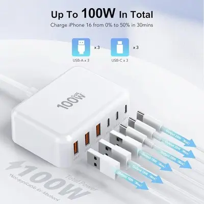 100W GaN 6-Port USB-C Fast Charging Station photo 2