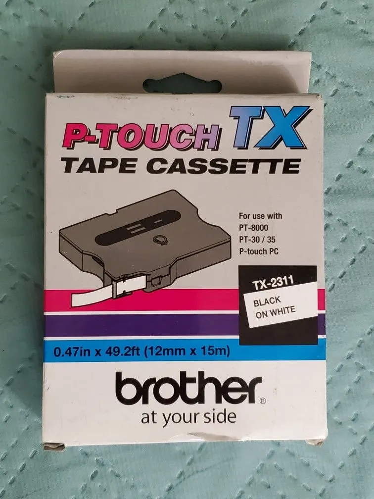 Brother P-Touch TX-2311 12mm Black on White Label Tape