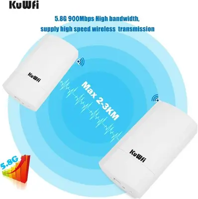 KuWFi 2-Pack 5.8G 900Mbps Long-Range WiFi Bridge, 2-3 km photo 4