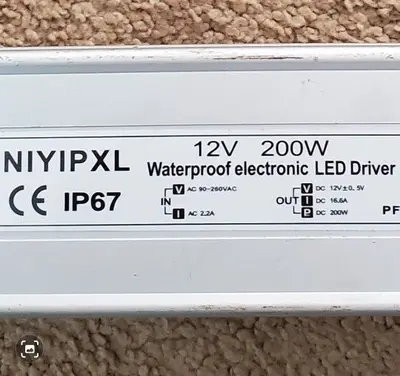 200W Waterproof IP67 LED Driver, 100-260V AC to 12V DC photo 2