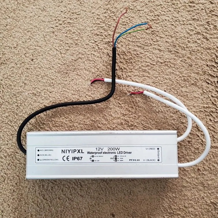 200W Waterproof IP67 LED Driver, 100-260V AC to 12V DC