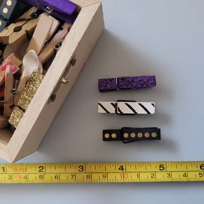 Small Wooden Storage Box with Decorative Clothespins photo 2