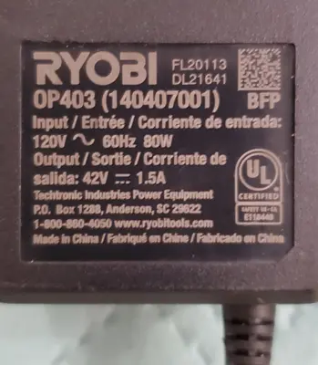Original 42V 1.5A Ryobi AC Adapter for OP403 40V Charger photo 2