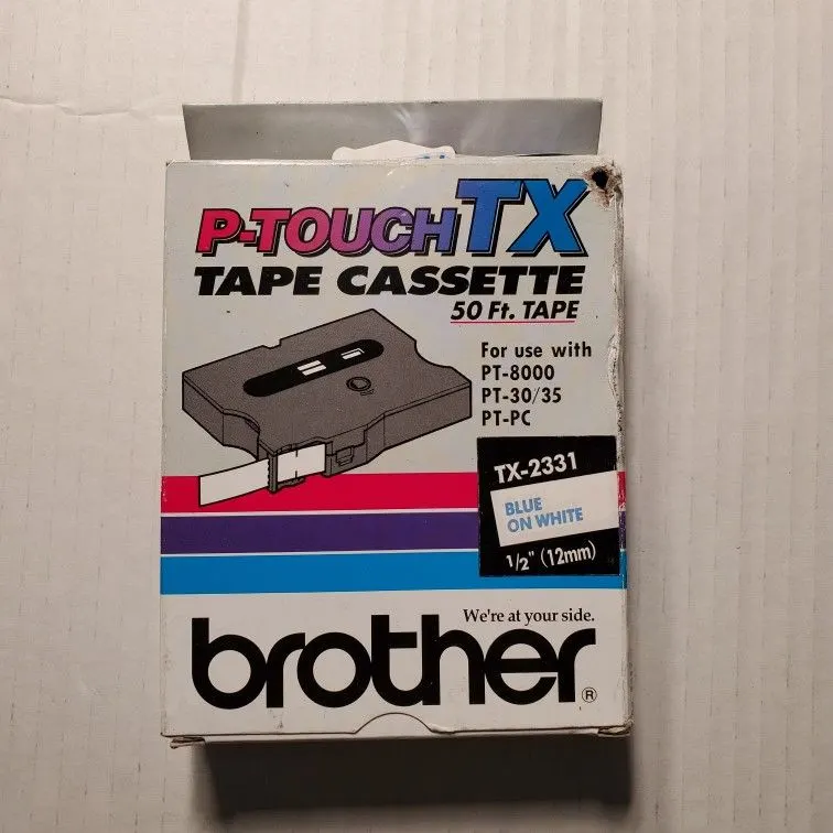 Brother TX-2331 12mm Blue on White P-touch Tape Cassette