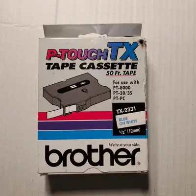 Brother TX-2331 12mm Blue on White P-touch Tape Cassette
