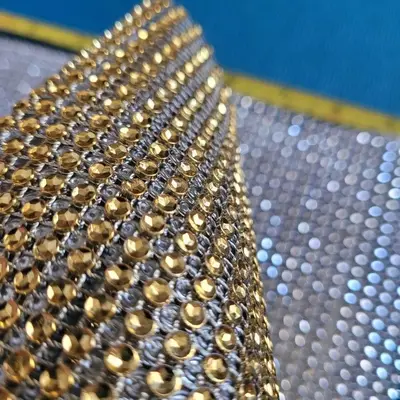 Sparkle Rhinestone Diamond Mesh Wrap Ribbon, Gold and Silver photo 3