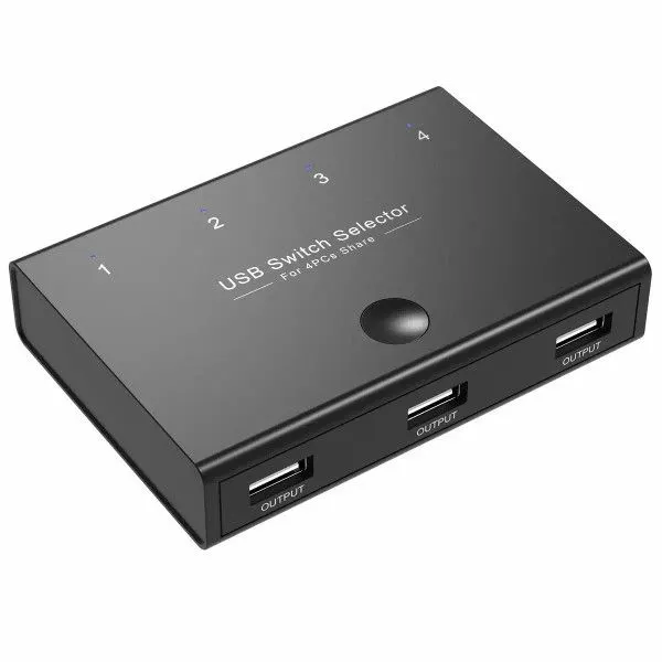 4-PC USB KVM Switch Box Sharing 3 USB Devices