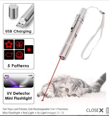 USB Rechargeable 3-in-1 Cat Toy LED Pointer and Mini Flashlight photo 4