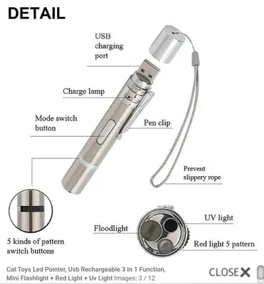 USB Rechargeable 3-in-1 Cat Toy LED Pointer and Mini Flashlight photo 2