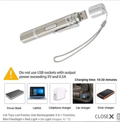 USB Rechargeable 3-in-1 Cat Toy LED Pointer and Mini Flashlight photo 3