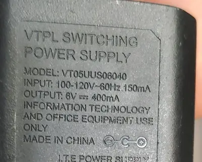 VTPL 6V 400mA Switching Power Supply VT05UUS06040, 4mm photo 2