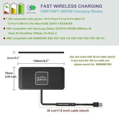 POLMXS 15W Fast Wireless Car Charging Pad, Non-Slip photo 5