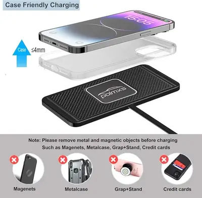 POLMXS 15W Fast Wireless Car Charging Pad, Non-Slip photo 6