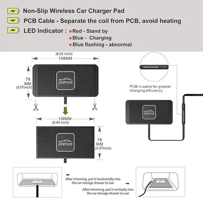 POLMXS 15W Fast Wireless Car Charging Pad, Non-Slip photo 4
