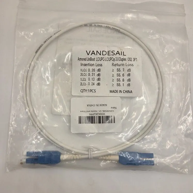 VANDESAIL Armored UniBoot LC/UPC Duplex OS2 Fiber Patch Cable, 3 ft