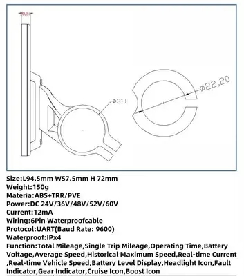 M5 LCD Display for 36V E-Bike Conversion Kit, 6-Pin Speed Meter photo 4