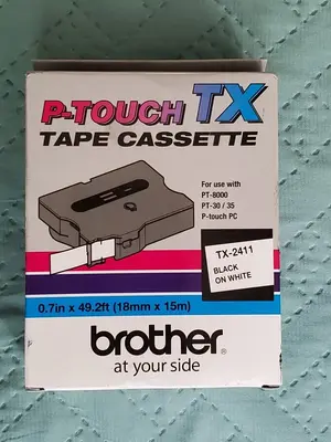 Brother TX-2411 18mm Black on White P-touch Label Tape, 50 ft