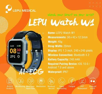 Lepu Medical Smart Watch with AI ECG, Blood Pressure and Heart Rate photo 5