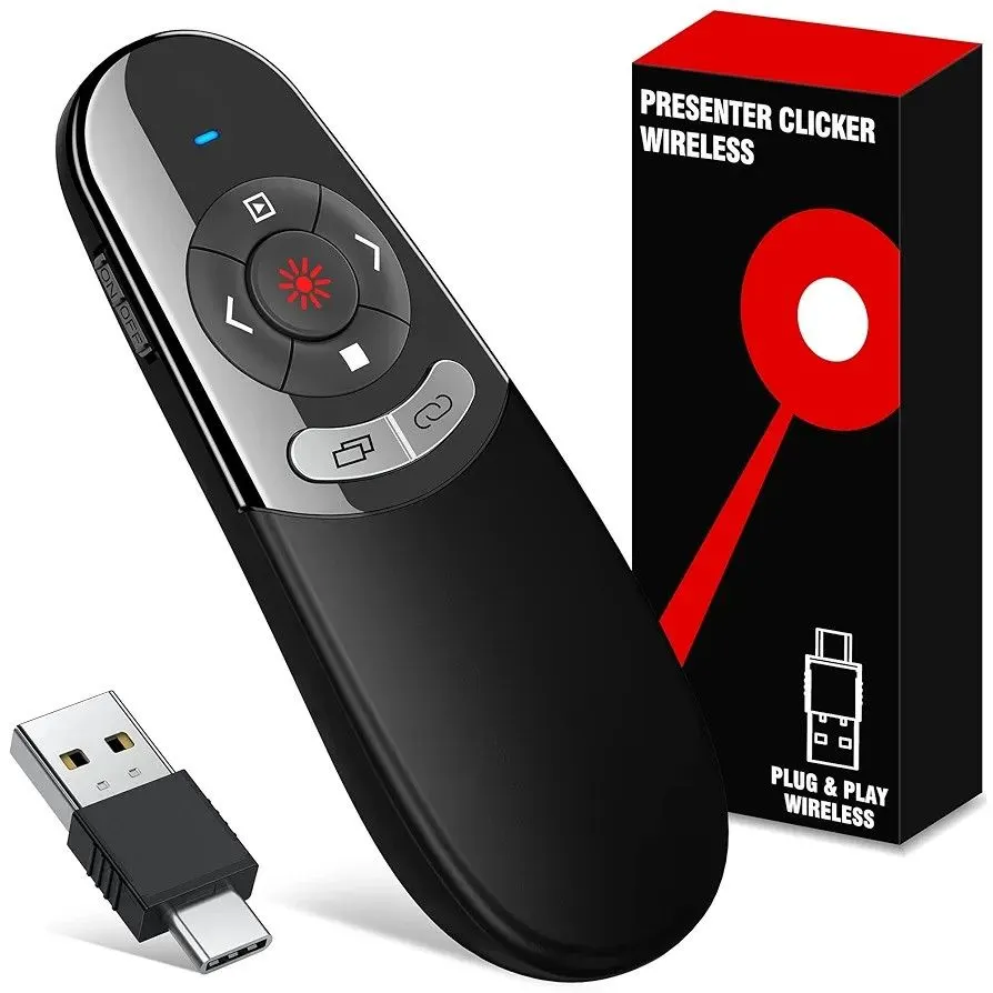 2-in-1 USB-C Presentation Clicker with Red Laser Pointer, 2.4GHz