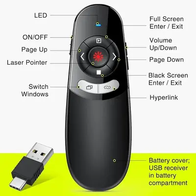 2-in-1 USB-C Presentation Clicker with Red Laser Pointer, 2.4GHz photo 7