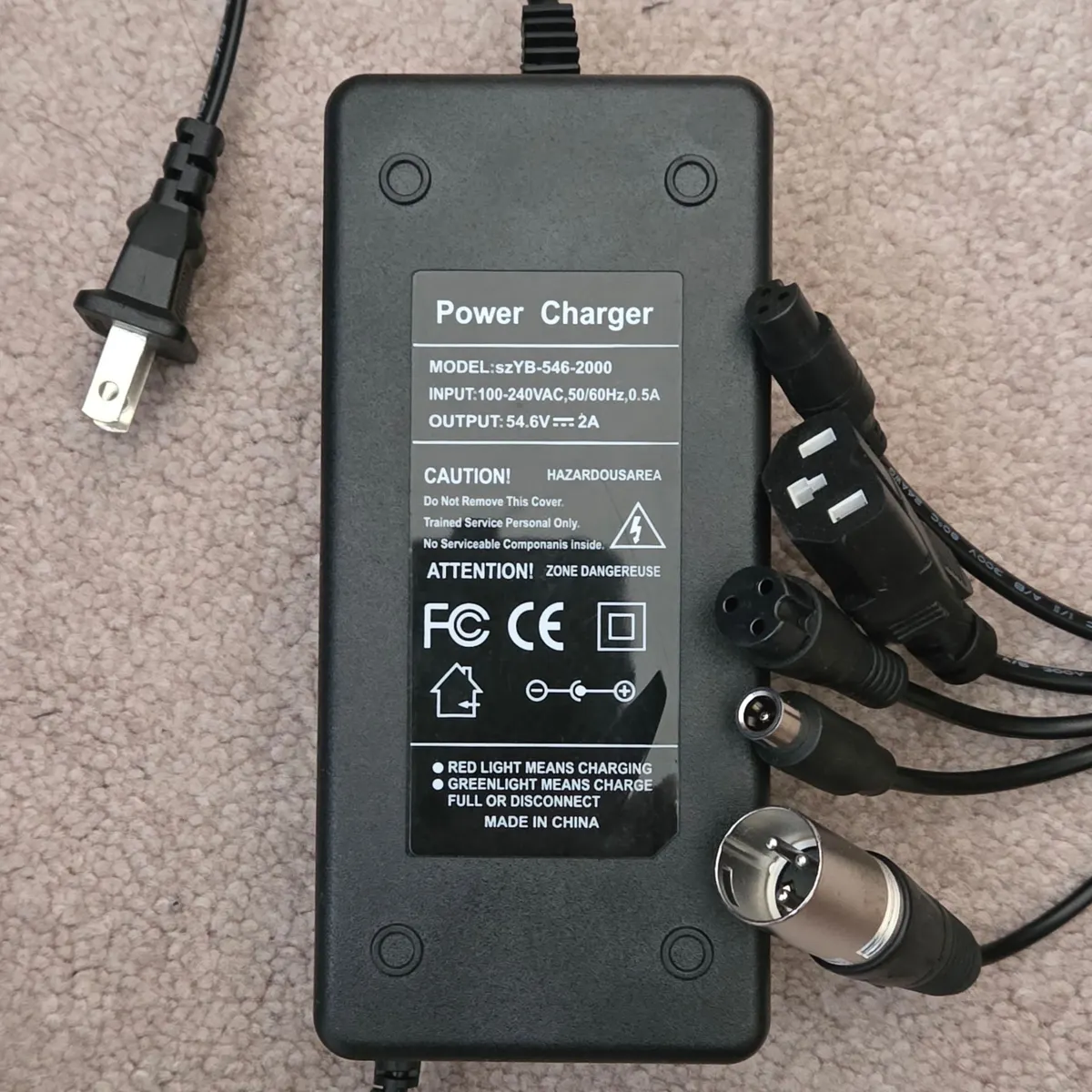 Universal 54.6V 2A Charger for 48V E-Scooter and E-Bike Batteries, 5 Plugs