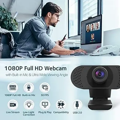 HD 1080P USB Webcam with Microphone, Plug and Play photo 3