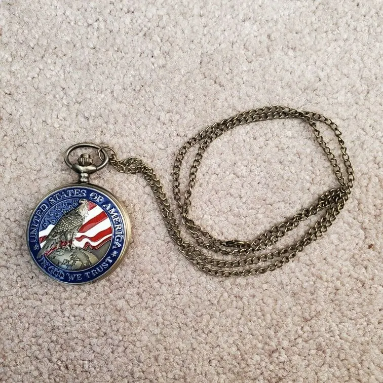 Eagle USA Vintage-Style Pocket Watch, Blue Face and Gold Accents