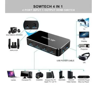 4K HDMI 2.0 Switch Splitter, 4-In 1-Out with Audio Extractor and ARC photo 2