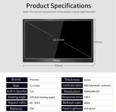 Prechen 13.3" 2K QHD 2560x1440 IPS Portable Monitor photo 6