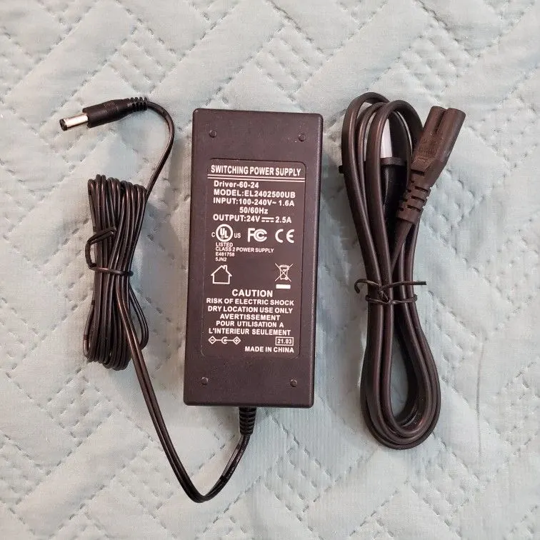 24V 2.5A 60W AC/DC Power Adapter, 5.5 x 2.5 mm Plug