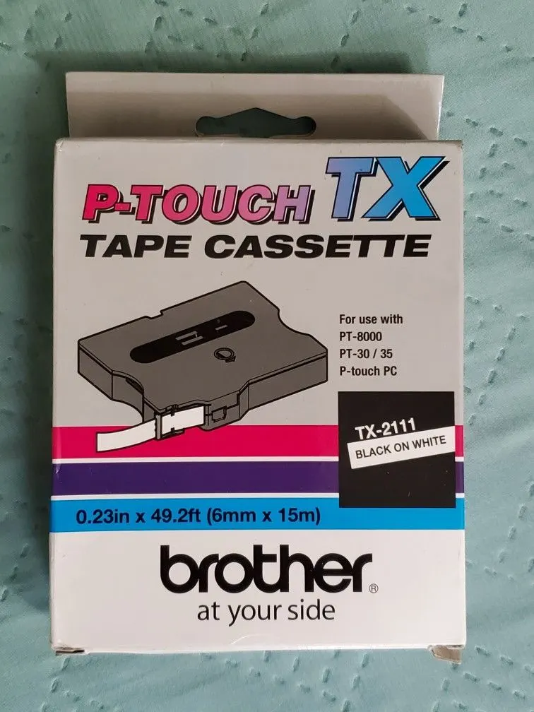 Brother TX-2111 6mm Black on White P-touch Label Tape