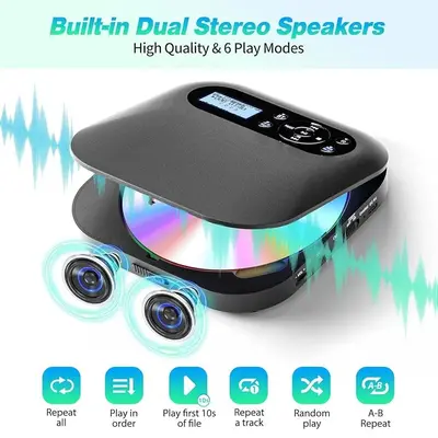 Desobry Portable Rechargeable CD Player with Speakers, Bluetooth and FM photo 4