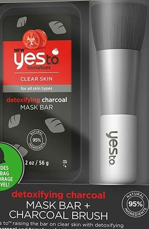Yes To Tomatoes Detoxifying Charcoal Mask Bar with Brush, 2 oz