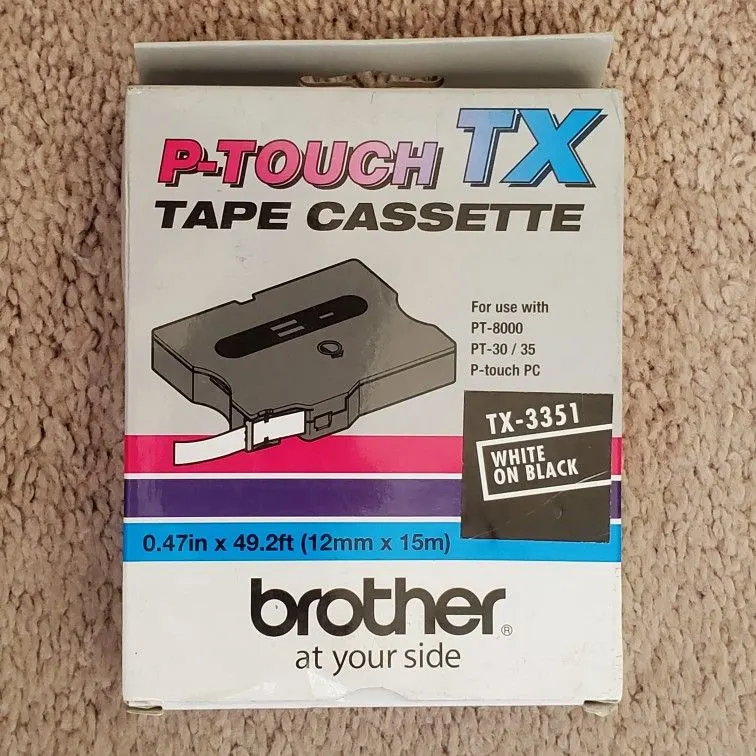 Brother TX-3351 12mm White on Black P-touch Tape