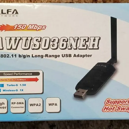 Alfa AWUSO36NEH WiFi Adapter with Suction Cup Mount and U-Mount