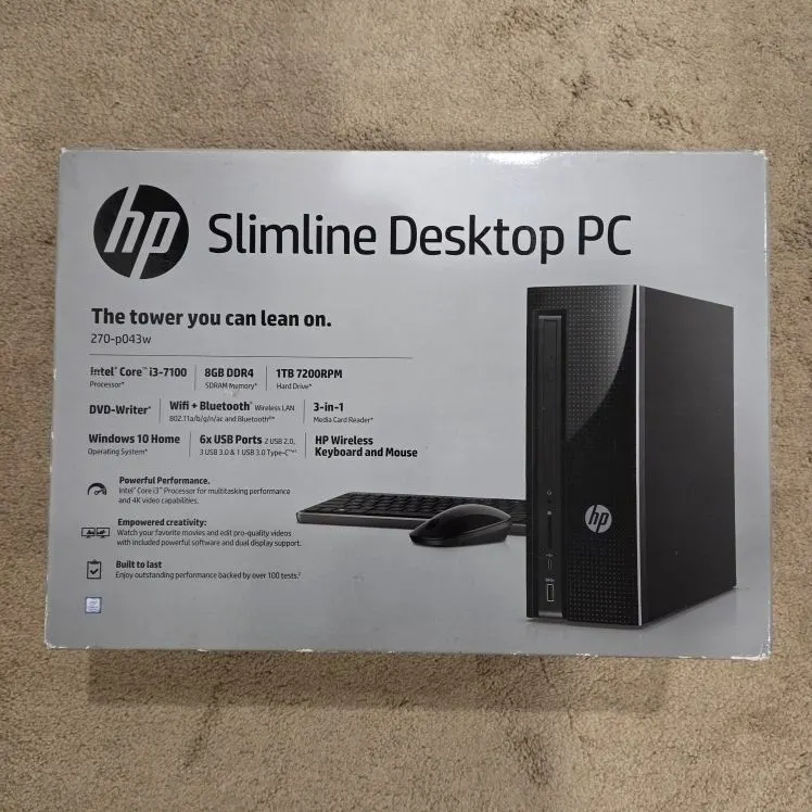 HP Slimline 270-p043w Desktop PC, Core i3-7100, 8GB, 1TB