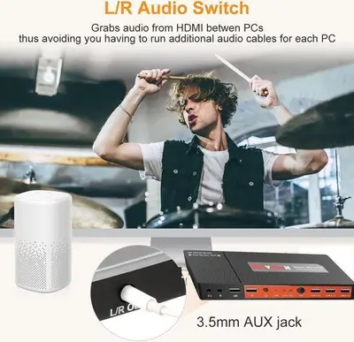 2-In 2-Out Dual Monitor KVM Switch, 4K 60Hz with Audio photo 8