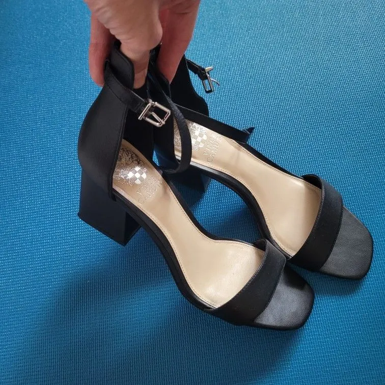 Vince Camuto Black Leather Heeled Sandals, Size 8.5 (EU 39)