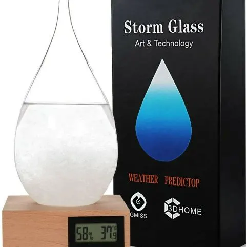 Storm Glass Weather Forecaster, Drop-Shaped Desktop Decor, 9 in
