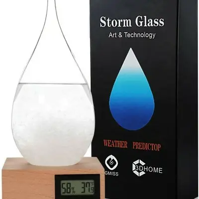 Storm Glass Weather Forecaster, Drop-Shaped Desktop Decor, 9 in