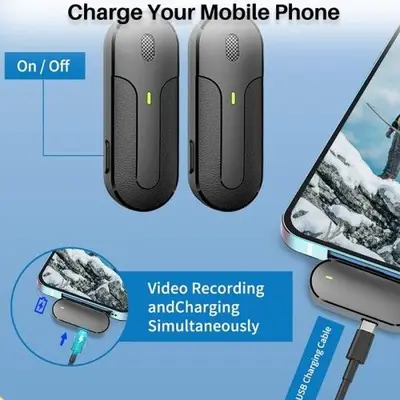 Dual Wireless Lavalier Microphones with Noise Reduction, USB-C/Lightning photo 5