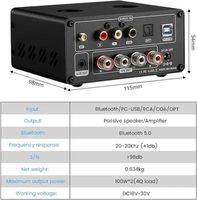 AIYIMA T9 100W x2 Bluetooth Class D Tube Stereo Amplifier photo 4