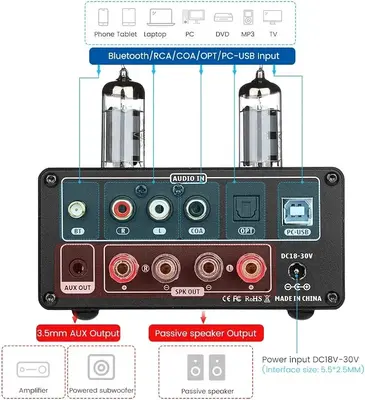 AIYIMA T9 100W x2 Bluetooth Class D Tube Stereo Amplifier photo 5