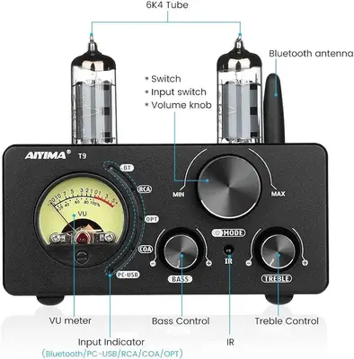 AIYIMA T9 100W x2 Bluetooth Class D Tube Stereo Amplifier photo 3
