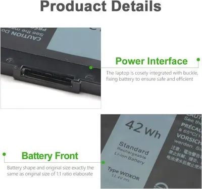 WDXOR 42Wh 11.4V Battery for Dell Inspiron 13 and 15 Series photo 5